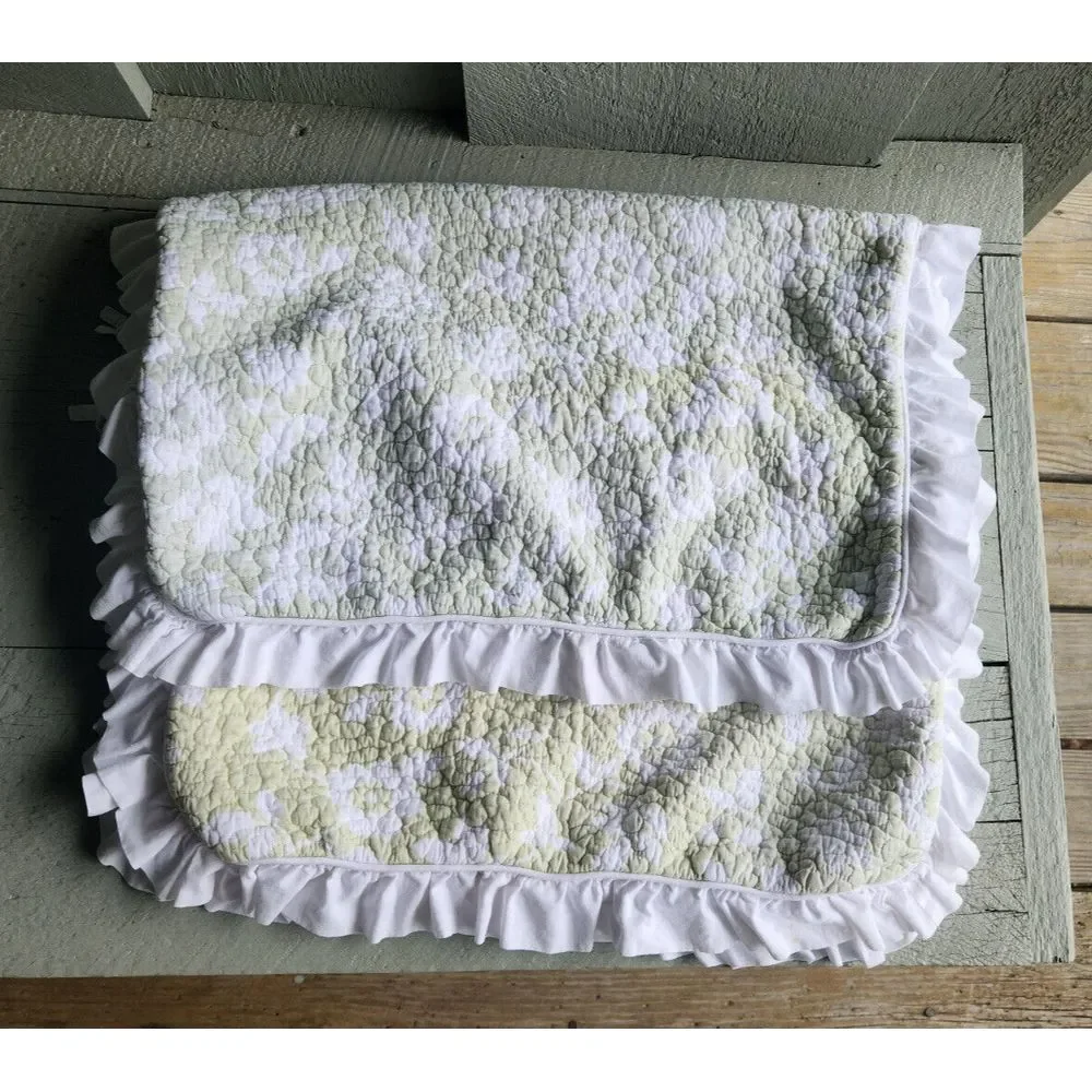 Pair Cottage Shabby Chic Farm Victoria Hill Std Quilted shams sage green & white